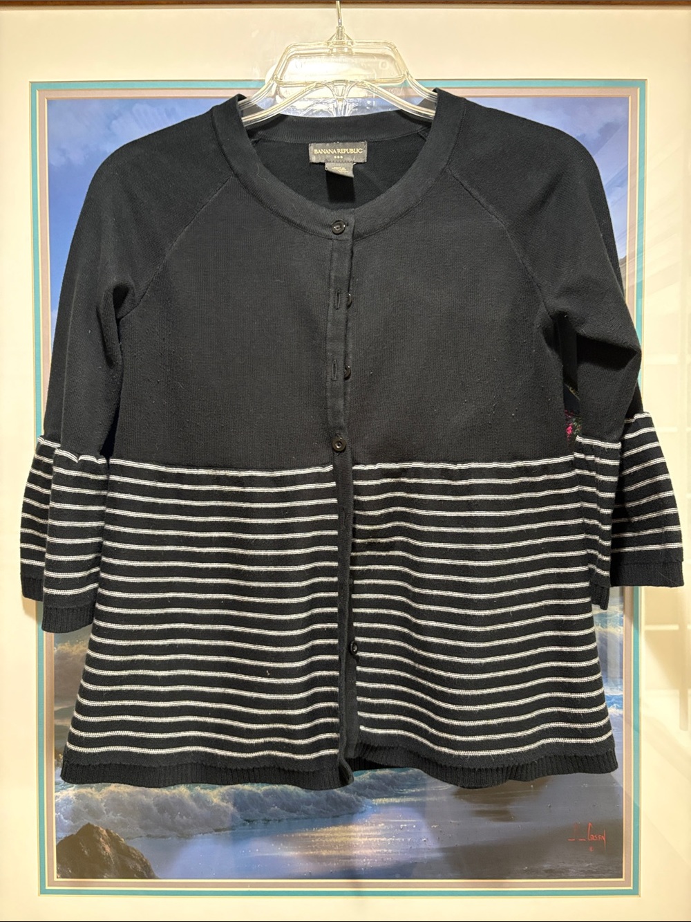 Banana Republic Black and White Striped Button Cardigan